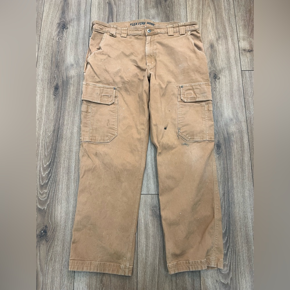 Duluth Trading Co Camel Flex Fire Hose Relaxed Fit Work Cargo Pants 42x32 - Picture 2 of 6